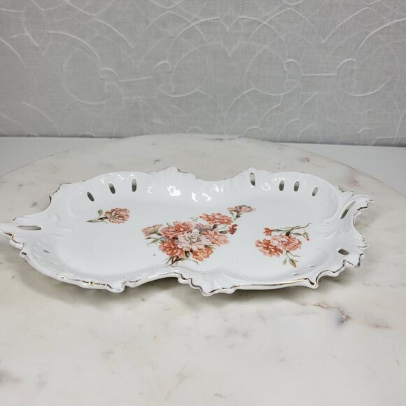 Furstenberg Floral Reticulated Trinket Dish 9.7" Porcelain Dresser Tray Germany - Picture 2 of 15